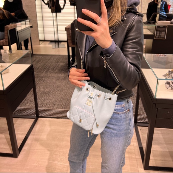 Chanel Business Affinity Drawstring Bucket Bag Blue Caviar | Like New - Picture 2 of 6